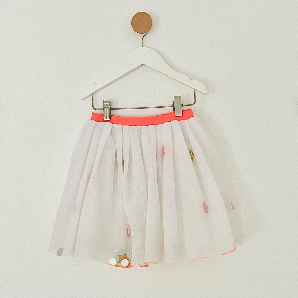 Girls Meri Meri White Tulle Confetti Skirt with Bright Pink Trim